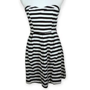 Have Black and White Strapless Stripe Fit-and-Flare Dress